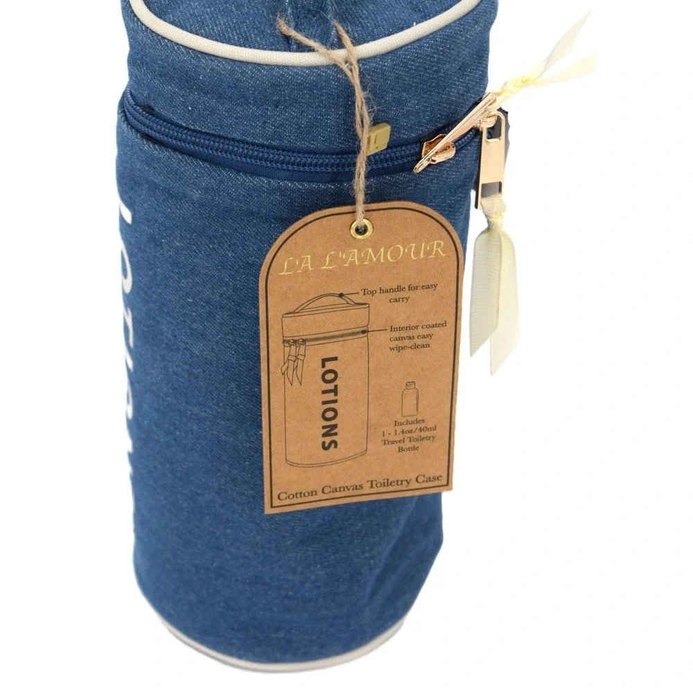 LA L'AMOUR Toiletry Case Unisex OS Blue NEW Cotton Canvas Lotions Travel Bag